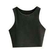 TBWNWG Girls Athletic Shirts Girl’s Sleeveless Crop Tops Double Layer Scoop Neck Cropped Tank Top,Size 13-14 Years